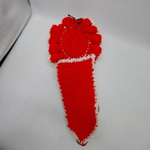 Santa Face Handmade Crochet Door Hanger With Bells Vintage Red White 16" - Picture 4 of 7